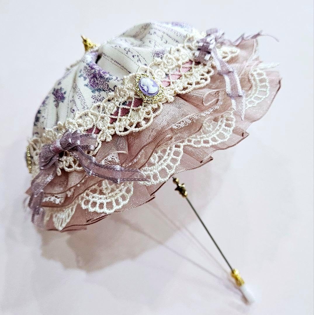 ハンドメイド ミニチュア 傘 ドール用 クラロリ 姫系 ロリータ ローズ柄 ハンドメイド ミニチュア 傘 ドール用 クラロリ 姫系 ロリータ